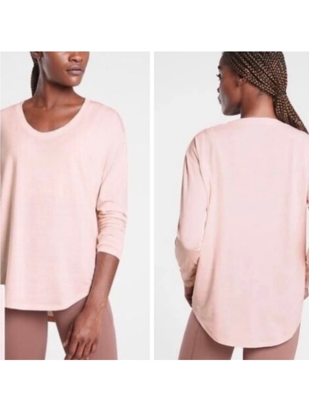 Athleta Scoop-Neck Long Sleeve Top Size XS Petite Athleisure Stripe Pastel Soft